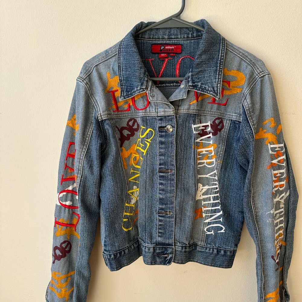 RARE Vintage Platinum Plush LOVE CHANGES EVERYTHING denim jacket